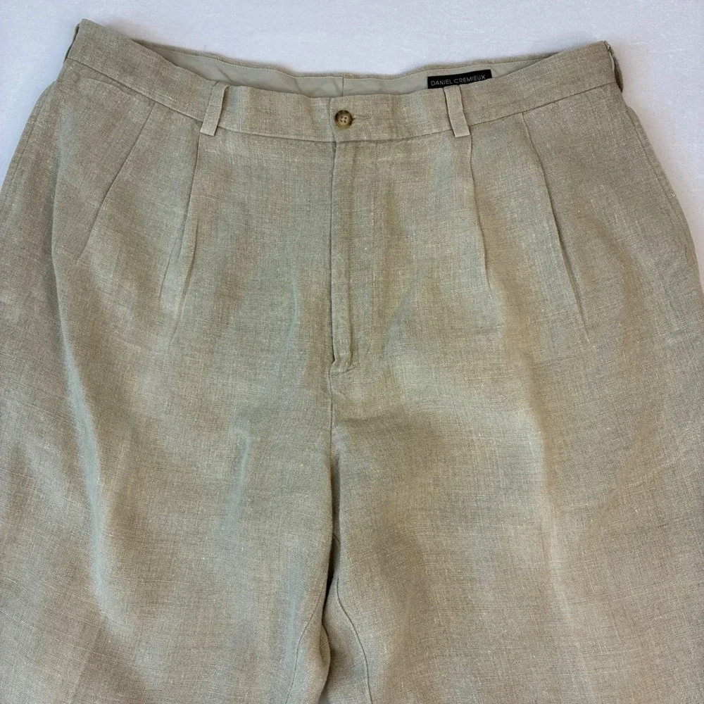 Daniel Cremieux Trousers Mens 38x32 Beige 100% Linen Pleated Straight Leg Pants